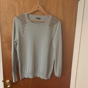 Halogen Light Blue Sweater with Beaded Shoulders. Size L. New without tag